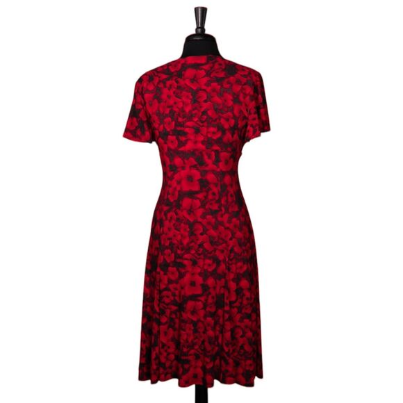 Chaps Ralph Lauren Women's Dress Red Floral Stretch V-Neck Fit Flare Sheath S - Picture 2 of 8
